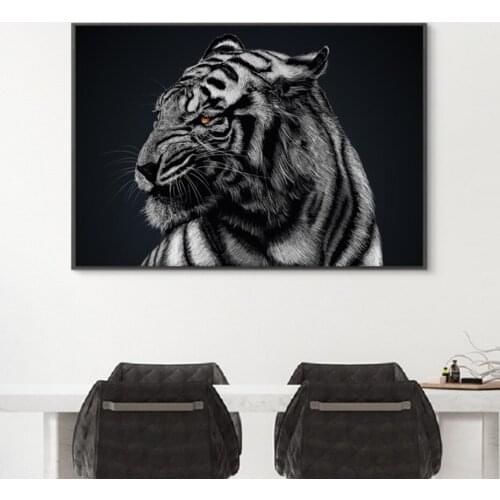 Cool White Tiger Prints Wall Art Wildlife Animals Canvas Paintings Posters and Prints Wall Art Pictures Living Room Home Decor