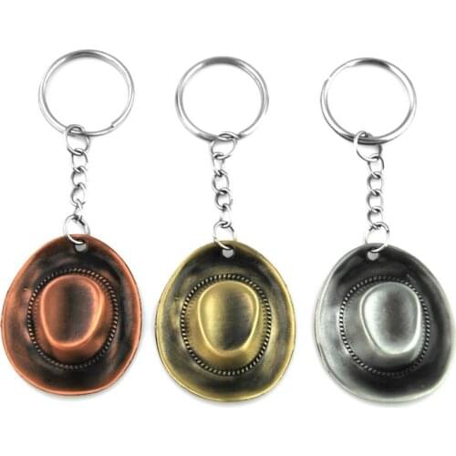 Brand New Mens Accessories Fashion Cowboy Hat Keychain Vintage Leather Key Holder Antique Cooper Plated Antiwar Symbol Key Ring