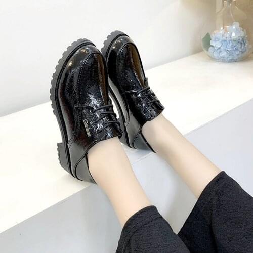 Solid Black Leather Oxford Shoes for Women Shoes Thick Bottom Square Low Heels Autumn Winter Casual Shoes Woman Flats Plus Size