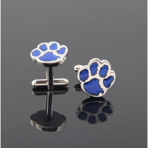 Wholesale 10pairs/lot Blue Paw Print Cufflinks Gift Box animal dog foot doggy navy logo Brass Copper Cuff Links Gifts HQ