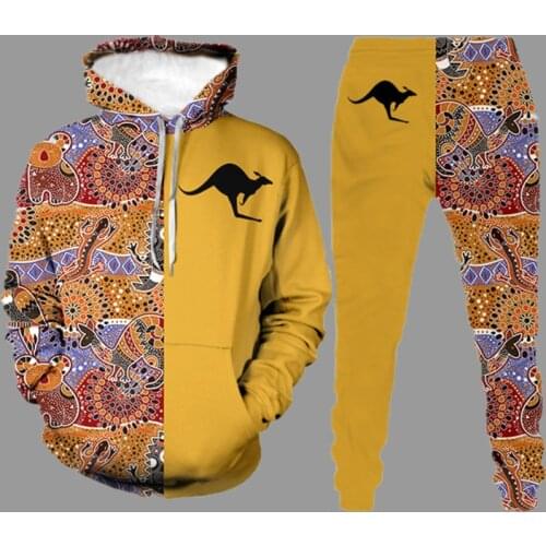 2021 Autumn Men Outfit Set Trendy Hoodie Sweatshirt Suit Stitching Retro Hooded Tracksuit Casual Long Sleeve Tops Pants 2-Piece