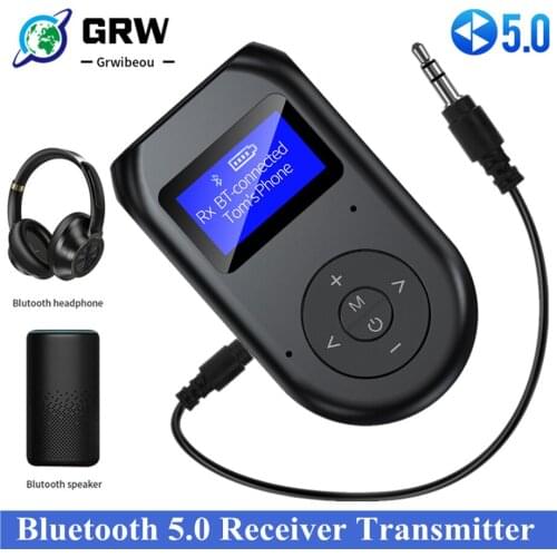 GRWIBEOU Bluetooth Transmitter and Receiver 3-in-1 Wireless Bluetooth 5.0 Adapter with Display Screen Low Latency Audio Adapter