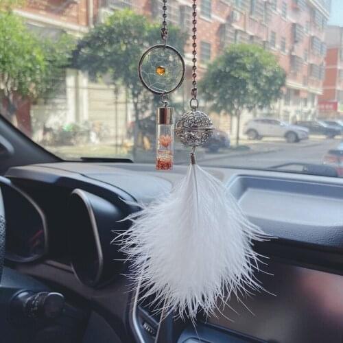 Dream Catcher Car Pendant Chain Feather Hanging Wind Bell Car Charm Porcelain Figurine Hanging Pendant
