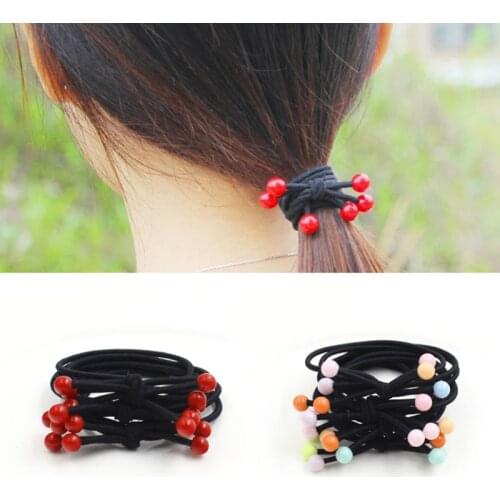 Sainmax 50pcs/pack Multi Color and Red Ball Hair Tie for Girl and Women Three Circle in One Hair Band