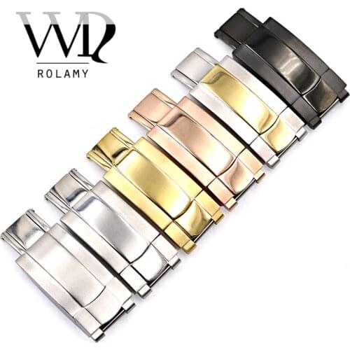 Rolamy Wholesale 16 x 9mm Stainless Steel Replacement Watch Buckle Clasp For GMT Submariner Bracelet Rubber Leather Band