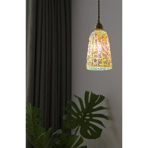 Nordic new Japanese brass colorful glass chandelier living room lamp dining room bedroom study individual style small chandelier