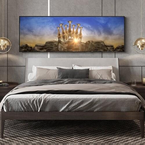 Modern Landscape Painting on Canvas Posters and Prints Wall Art Giraffes, Lion, Ostrich Pictures for Living Room Animals Decor