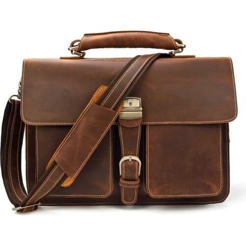 Men Genuine Leather Office Handbags Top Cow Leather Laptop Bags Male Business Travel Messenger Bags Mens Crossbody Shoulder Bag