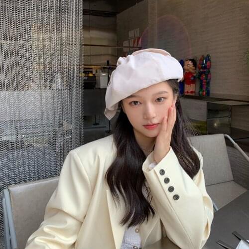 INS Japanese Soft Girl Beret Cute Bandage Rabbit Ears Stylish Japanese Female Sweet Buds Cap Young Painter Black Caps