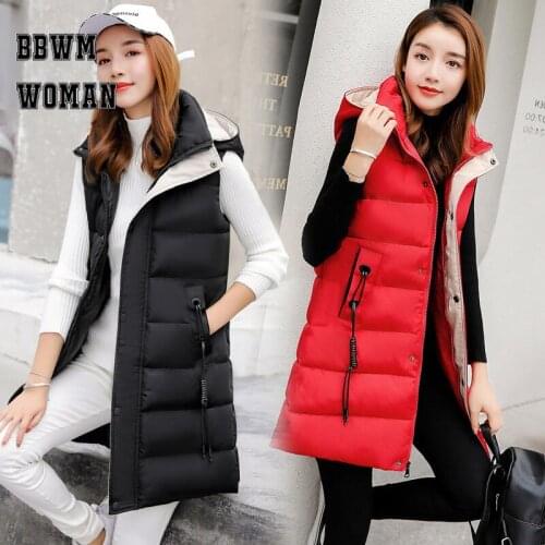 Mid-length Cotton Vest Female Autumn and Winter Korean Thicken Student Vests Jacket Zipper Hooded Vest ZO795