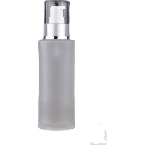 100ml frosted glass bottle with matte silver pump for lotion/emulsion/foundation/gel/essence cosmetic packing pump bottle