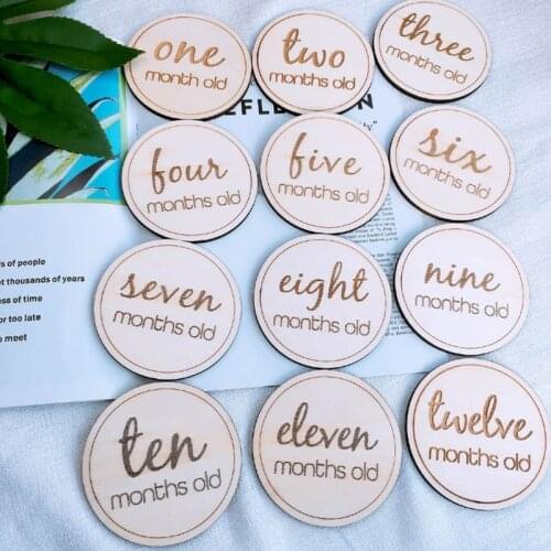 12 Pcs/set Baby Monthly Milestone Wooden Card Infants Photography Props Kids Newborn Shower Gifts