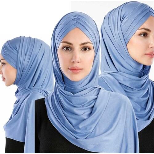 2020 Women Plain Soft Cotton Jersey Scarf Head Hijab Wrap Instant Shawls foulard femme muslim Hijabs Ready To Wear Headscarf