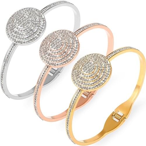 2021 New Stainless Steel Beads Bracelets & Bangles Couple Roman Numerals Crystal Cuff Bracelets Female Jewelry Lover Pulseiras