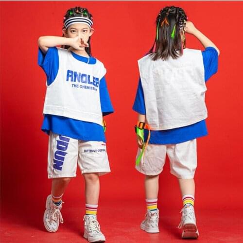3 Pcs Kids Hip Hop Clothing White Sleeveless Tops Vest Streetwear Shorts T Shirt For Girl Boy Dance Wear Costumes Clothes Set