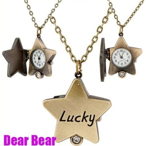 4035) 12pcs/lot Vintage Bronze Lucky Star Watch Necklaces pendant.free shipping