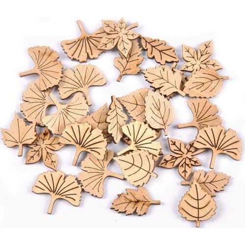 50Pcs Mix Leaves Natural Wood Slices Crafts For DIY Scrapbooking Handmade Unfinished Wooden Embellishments Home Decoration M2597