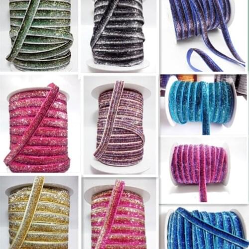 50 yards 14colors Sparkle Glitter metallic Velvet ribbon Headband Clips Bow wedding party DIY decoration width 10mm #color36-88