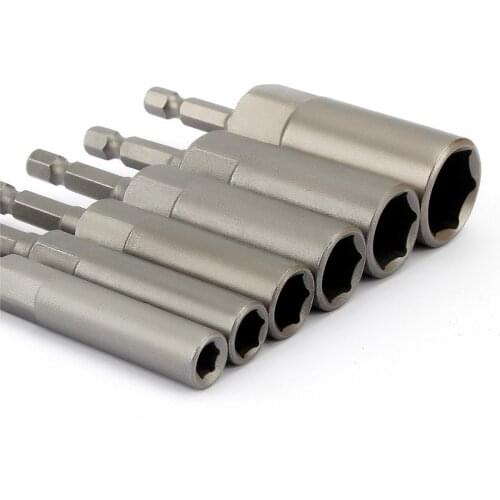 6Pcs 6mm-17mm 80mm Length Extra Deep Bolt Nut Bit Set Metric 1/4 6.35mm Hex Shank Impact Socket Adapter For Power Tools