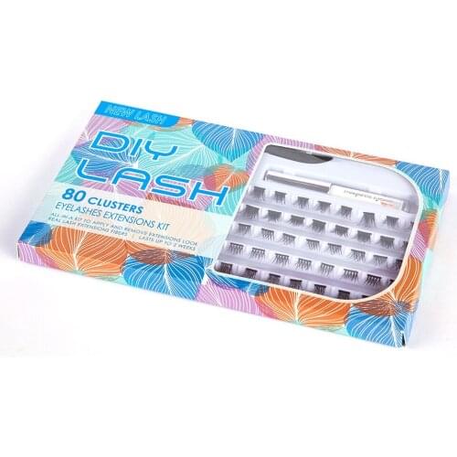 80 Clusters DIY Eyelash Extension Kit Individual Bounded Glue Lash Clusters 3D Effect Volume Wispy Fluffy Lashes Home Use