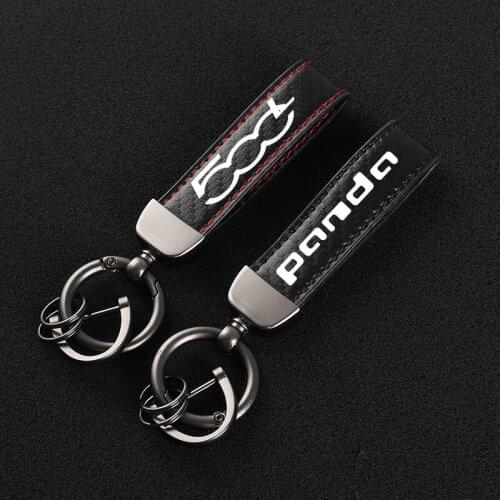 For Fiat 500 500x 500l panda TIPO punto car accessories Leather Car KeyChain 360 Degree Rotating Horseshoe Key Rings