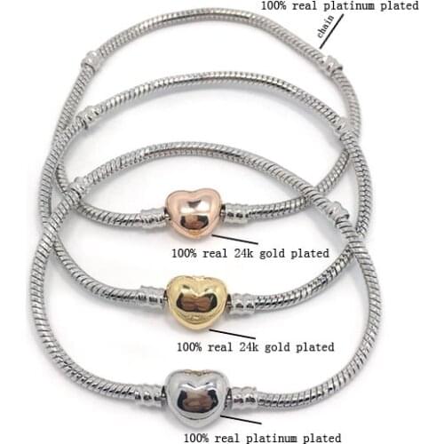 Free Shipping 16-21cm Gold Color Heart Clasp Fit European Bracelet Jewelry DIY