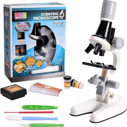 Children Biological Microscope Kit Lab LED 100X-400X-1200X Home School Science Educational Toy Birthday Gift For Child Kids