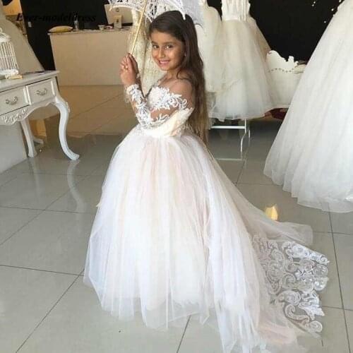 Lovely Lace Flower Girl Dresses with Long sleeve For Kids Princess Gowns Party Birthday Wedding First Communion Dresses