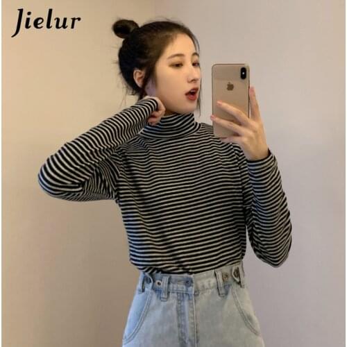 Jielur Solid Color T Shirt Women Basic 2021 New T-shirt Long Sleeve Spring Autumn Femme Slim T Shirt Hipster Turtleneck Tee