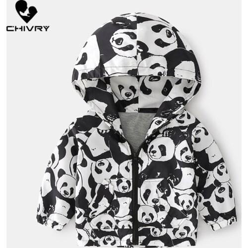 New 2021 Spring Autumn Children Coat Kids Jackets Boys Outerwear Fashion Hooded Cartoon Panda Print Windbreaker Baby Clothing