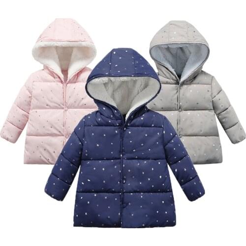 Star Girls Jackets Cotton Keep Warm Girls Coat Autumn Winter Four-breasted Hooded Zipper Kids Jacket 1-5 Years Children Clothing