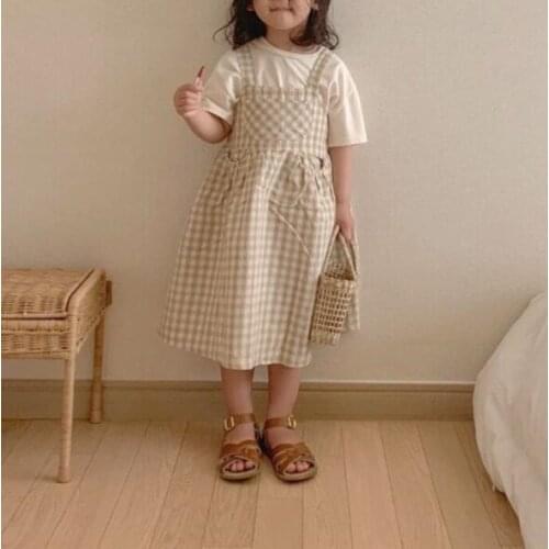 2021 Japanese and Korean Girls Drss Spring and Summer Casual Cotton and Linen Princess Dress Baby Sling A-line Pocket Dresses