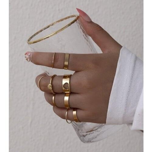 Fashion Retro 2021 Gold Silver Black Women Rings Heart Twist Multiple Joint Metal Rings Set Ladies Wedding Party Jewelry