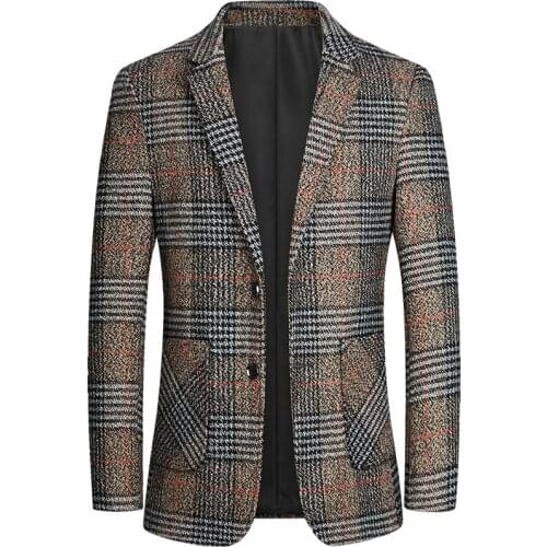 2021 Brand Spring Autumn Men Blazers Stripe Plaid Male Fashion Outerwear Casual Suit Tops High Quality