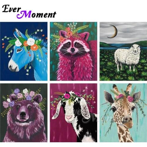 Ever Moment Diamond Painting Set Animal Fox Giraffe Eagle Sheep Bear 5D Full Square Kit Home Paintings For Interior ASF2294