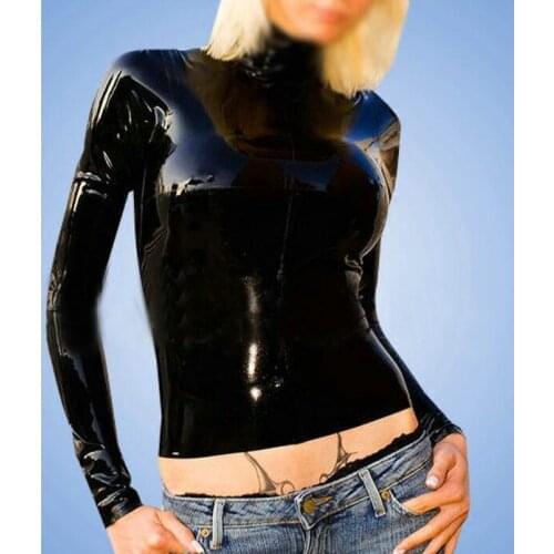Natural Handmade Black Latex T-Shirt Costumes for Women Rubber Top Exotic Tight Customize