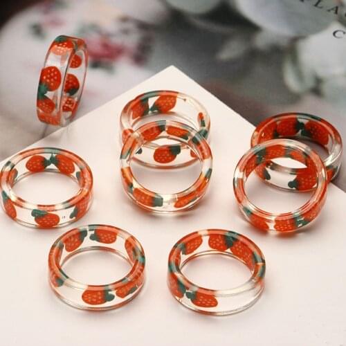 New Resin Transparent Sweet Fruit Rings Handmade Colorful Strawberry Lemon Ring Fashion Creative Girls Finger Jewelry