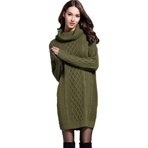 2020 Autumn and Winter New Fashion Slim Plus Size Womens Dress Long Turtleneck Sweater