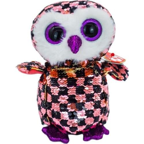 New Ty Flippables Big Eyes 6" 15 cm Reversible Sequin Black Pink Owl Sequins Soft Toy Stuffed Collection Doll Gifts for Children