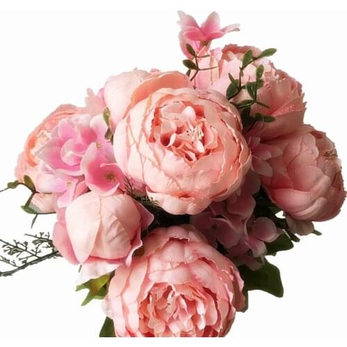 Fall Rose flowers Plants Home Decor Silk Artificial Flower Fall Vivid rose Peony Fake Leaf Wedding Party Decoration