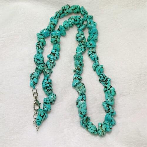 Natural Irregular Turquoise Crushed Stone Necklace 18" Simple Party Cute Elegant Flawless Cultured