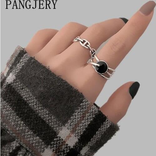 PANGJERY Prevent Allergy 925 Sterling Silver Opening Rings for Women Vintage Simple Irregular Pattern Party Jewelry Gifts