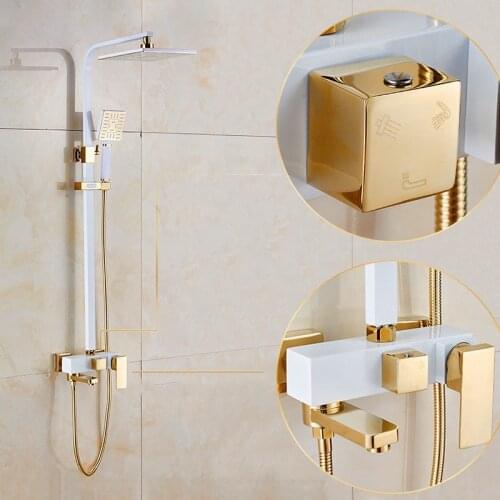 Luxury white and gold modern shower set best bath rainfall bathroom shower faucets waterfall bathtub shower faucet