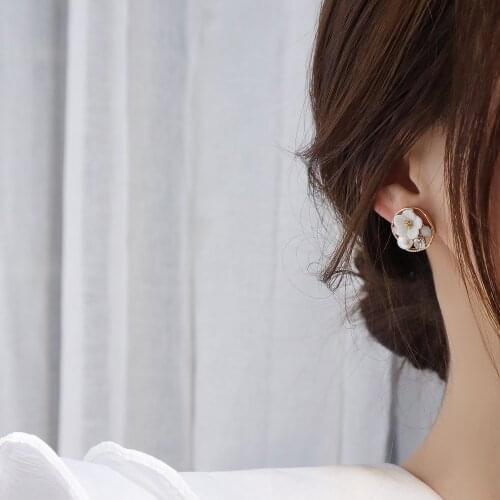 S925 Silver Needle Exquisite Shell Flower Inlaid Zircon Round Earrings New Ladies Dating Wear Jewelry Birthday Gifts