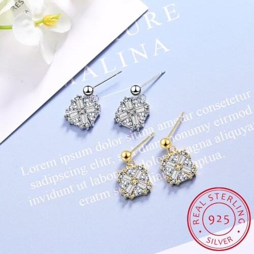 925 Sterling Silver Earrings Vintage Style Square Cubic Zirconia Stone Wedding Earrings Fine Jewelry Gift for Women(EA102021)