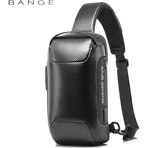 BANGE Upgraded Men Waterproof Multifunction Carbon Fiber Pattern Crossbody Bag USB Sling Shoulder Bags Messenger Chest Bag Pack