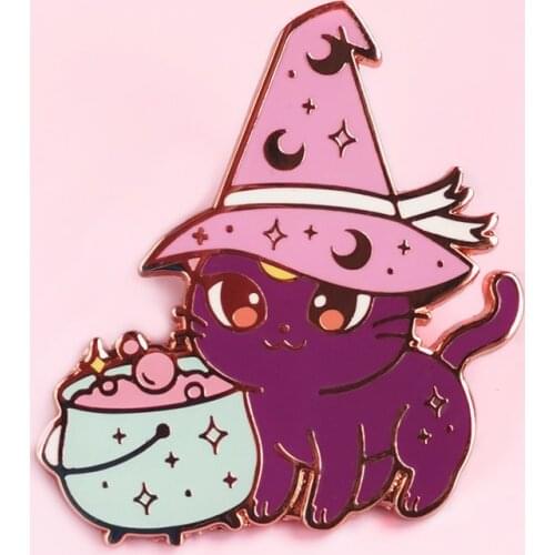 Unique Cute Fashion Sailor Moons Pastel Hard Enamel Pin Cartoons Kawaii Animal Purple Moon Cat Medal Brooch Backpack Pins Decor