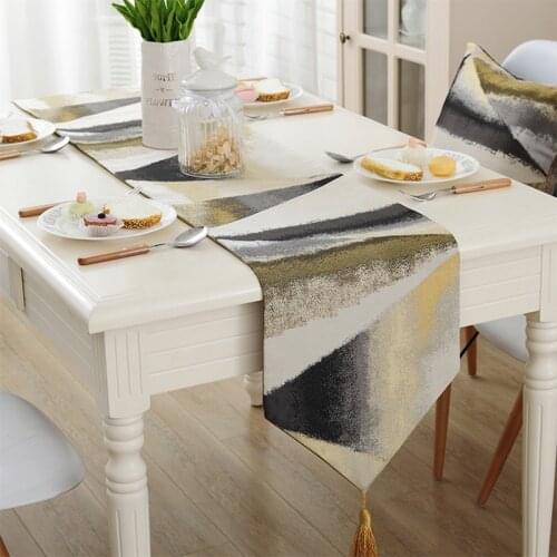 Jacquard Dining Table Runner Colorful Painting Runners Table Cloth With Tassels Home Party Decor Embroidered Table Runners