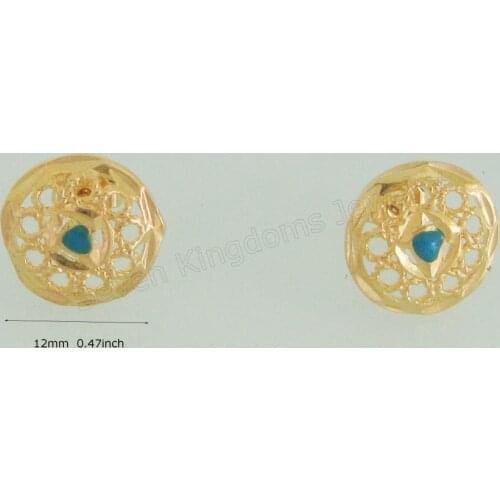 YELLOW GOLD SOLID GP PLATED BLUE ENAMEL STUD EARRING DIAMETER 12mm 0.47inch