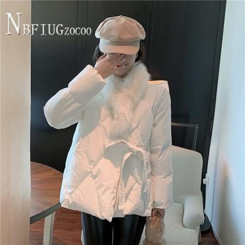 Winter New Bread Style Fashion Easy To Match Women Parkas Faux Fur Collar Sweet Female Coat